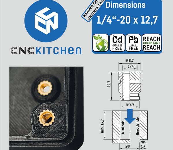CNC Kitchen original threaded inserts 1/4"x12.7